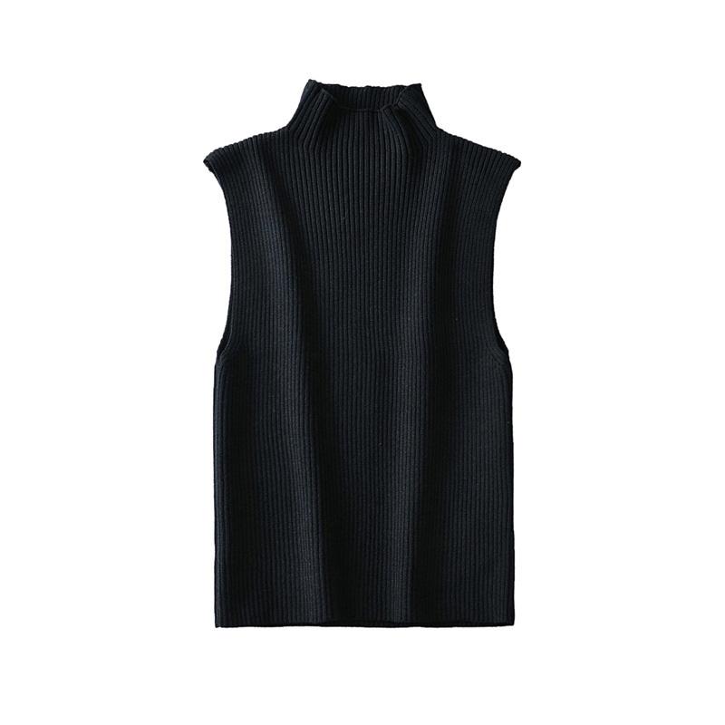 Women Fashion Solid Cropped Knitted Pullover Vest Vintage High Neck Sleeveless Female Chic Lady Tank Tops