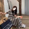 Summer 2026 Korean Chic Striped Knit Maternity Maxi Dress