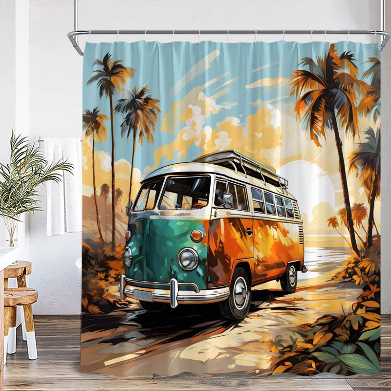 Vintage Camping Shower Curtains Abstract Mountain Camper Forest Scenery Polyester Fabric Home Bathroom Curtain Decor with Hooks