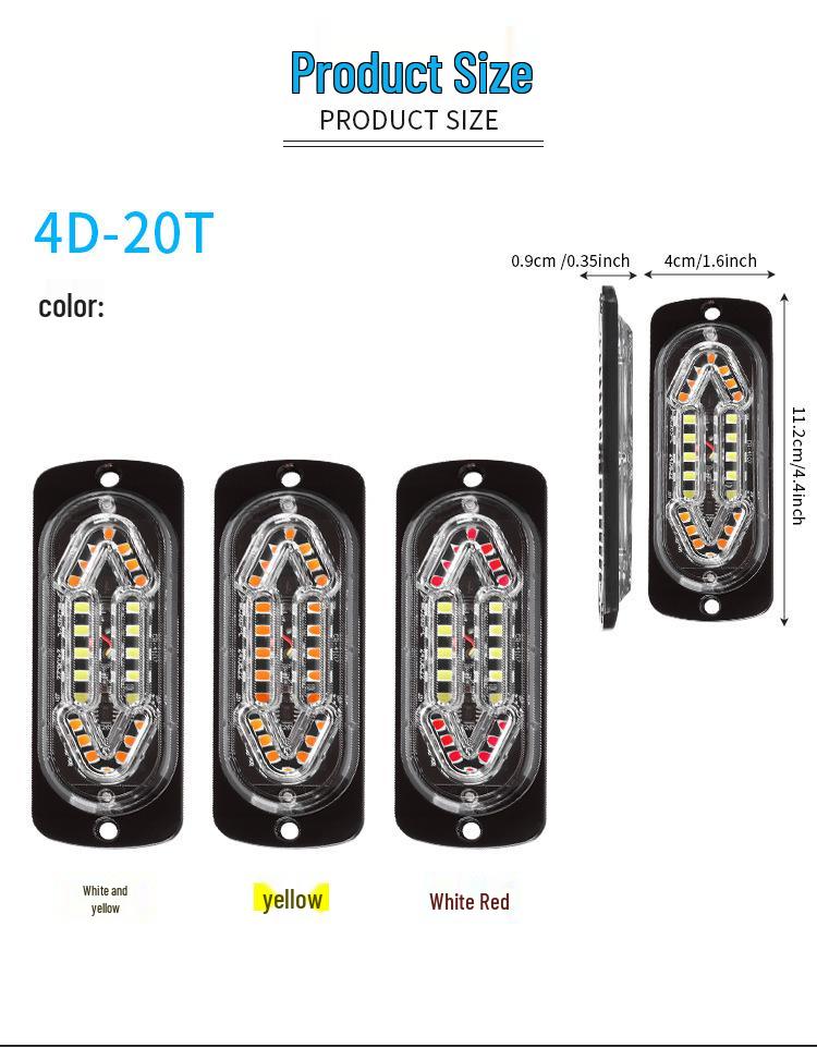 DXZ Ultra-thin 20 LED Truck Side Marker Strobe Lights, DC12-24V Warning Signal Flashing Lights