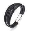 Minimalist Stainless Steel Leather Braided Bracelet Men Women Couple Geometric Layered Wristband Fashion Accessory