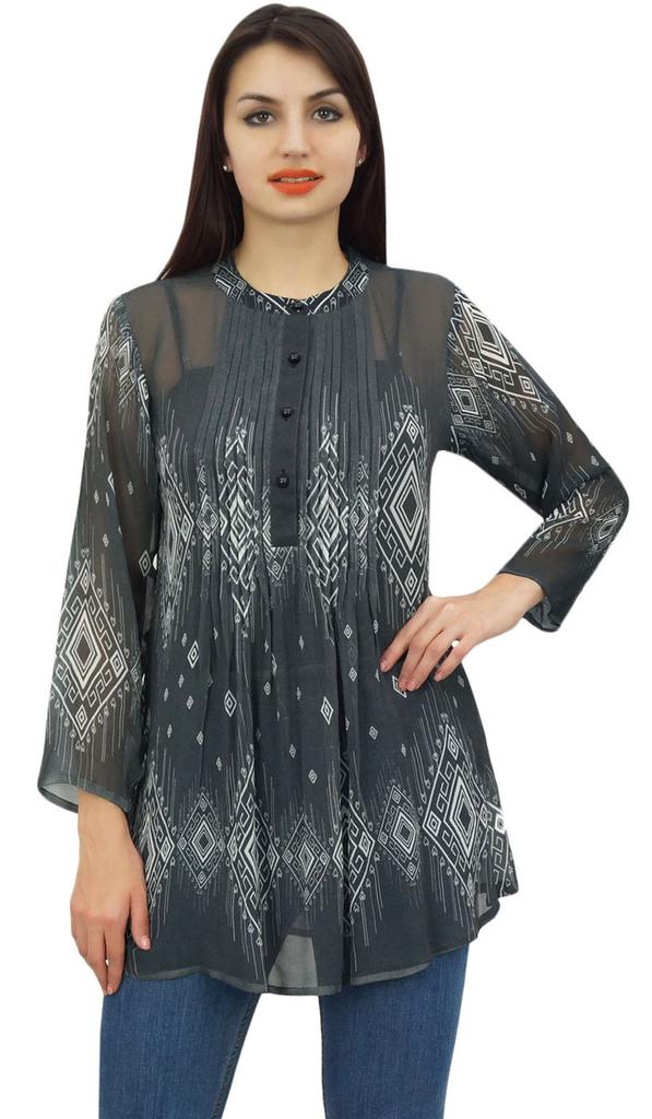 Phagun Women's Causal Black Digital Printed Full Sleeve Loose Tunic Top