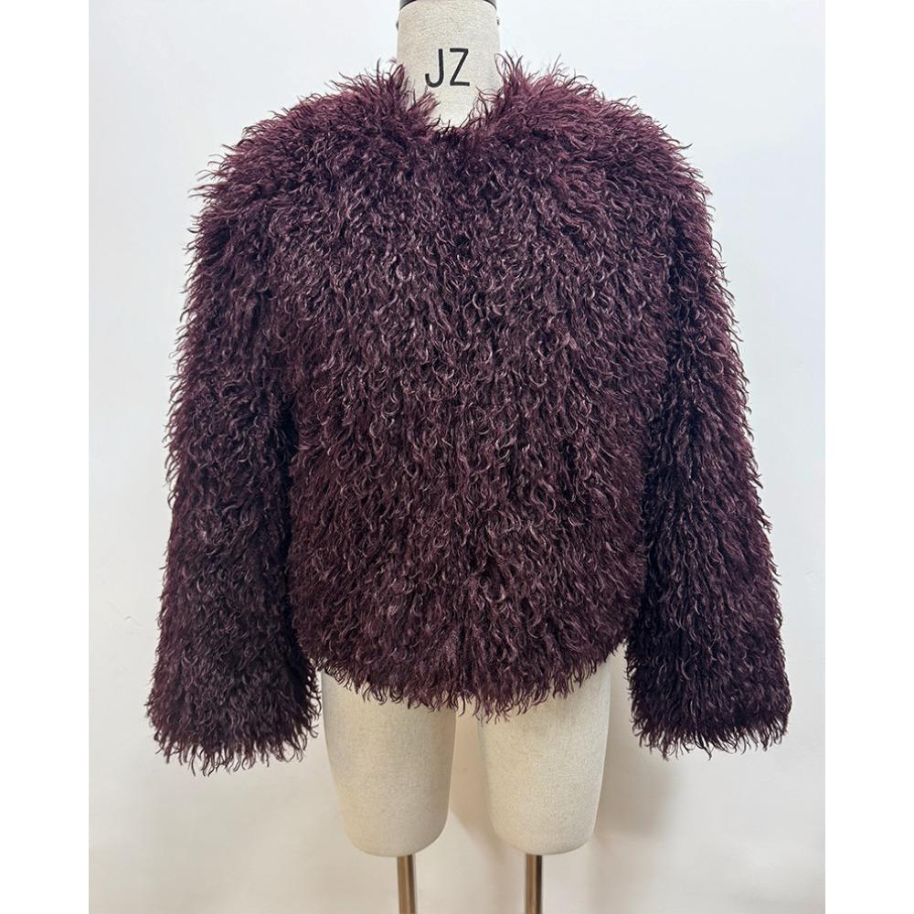 Damen Notched Collar Langarm Kunstpelzmantel Lockerer Sitz Ätherisches Fleece Oberbekleidung