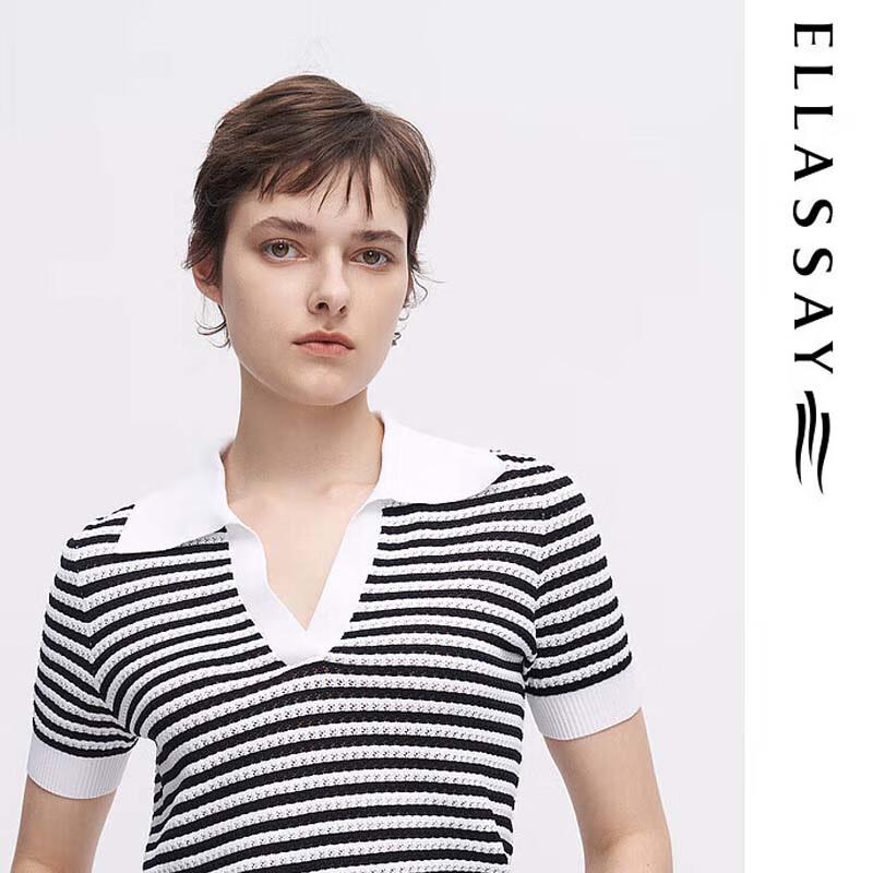 ELLASSAY Women's V-Neck Lapel Knit Top