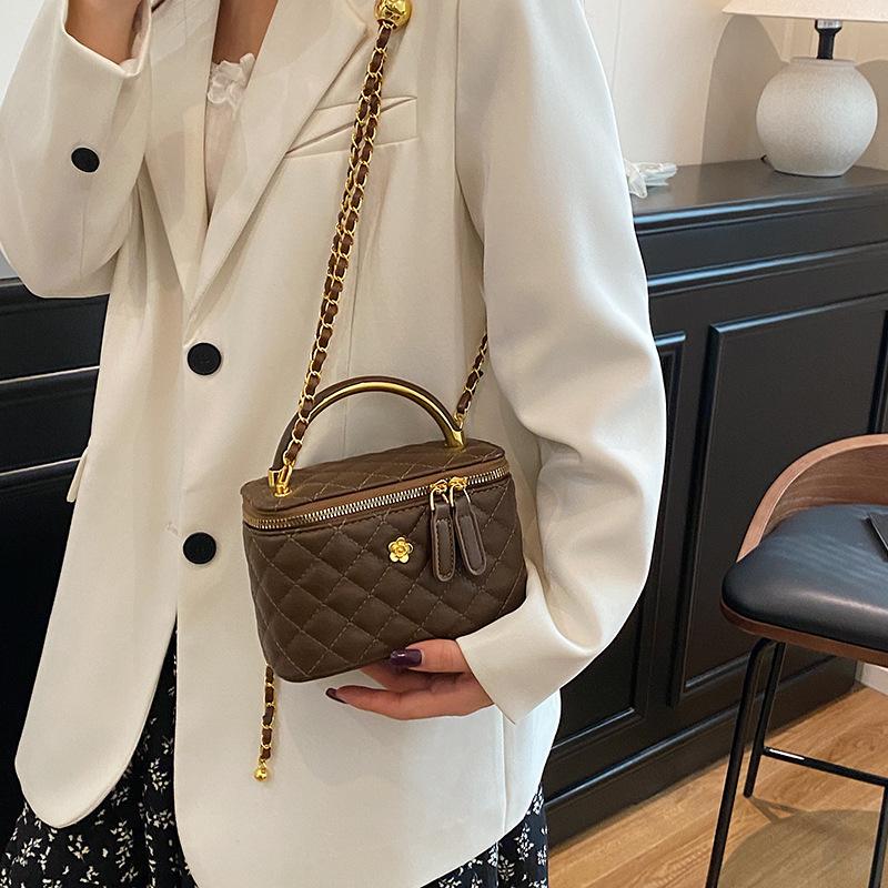 Wucifang Bags Crossbodytas Dames Nieuwe Diamant Veelzijdige Box Tas Modieuze Schoudertas donkerbruine kleur