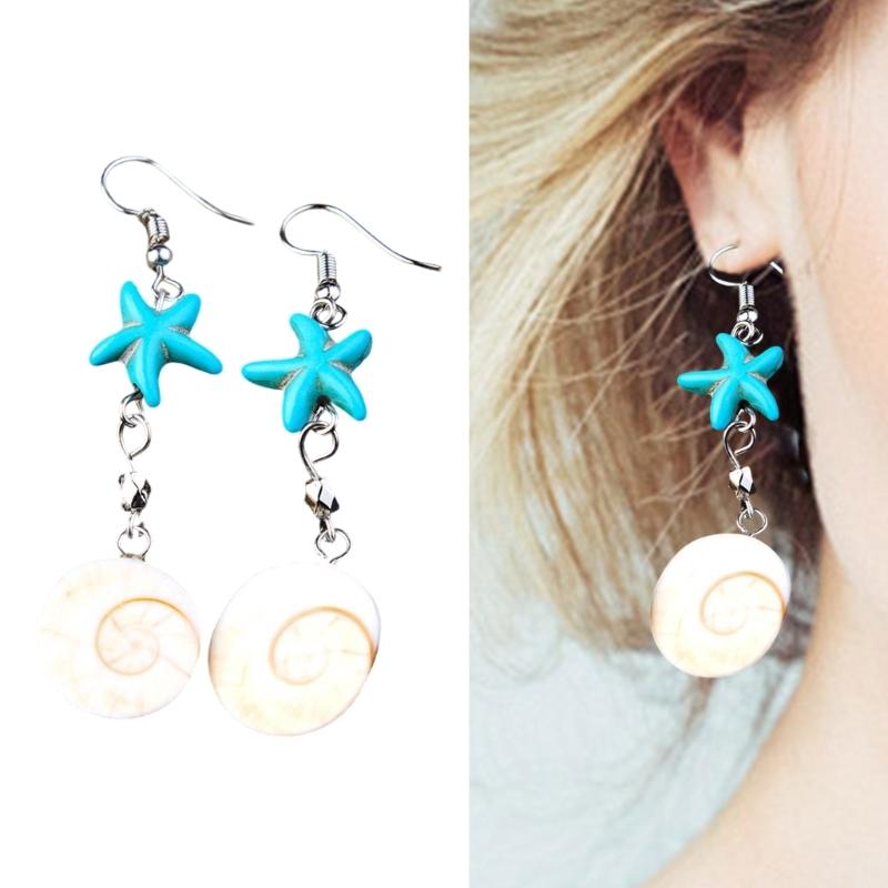 Starfish Conch Dangle Earrings Fashionable Women's Jewelry Handmade Accessories Beach Vacation Ear Rings Decoration