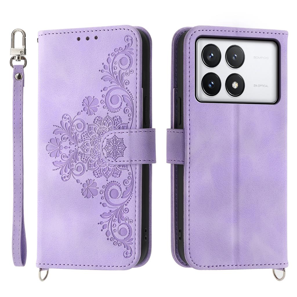 For Xiaomi Redmi K70E 5G/Xiaomi Poco X6 Pro 5G Crossbody Leather Cover Flower Pattern Wallet Case with 2 Straps