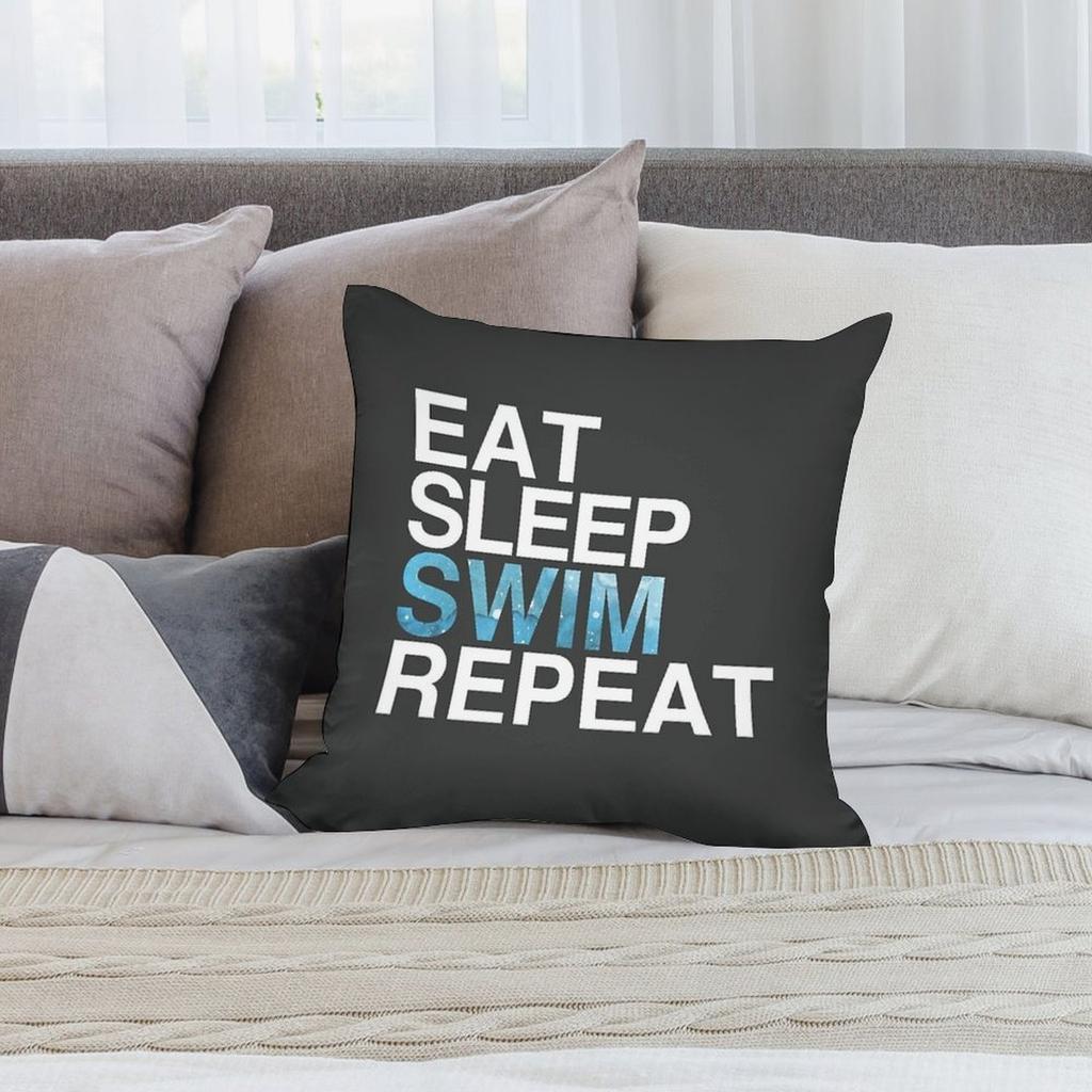 "Eat Sleep Swim Repeat" Pillow Cover 2D Printed Polyester Sofa Cushion Case – Bold Text Design For Swimmers & Water Lovers