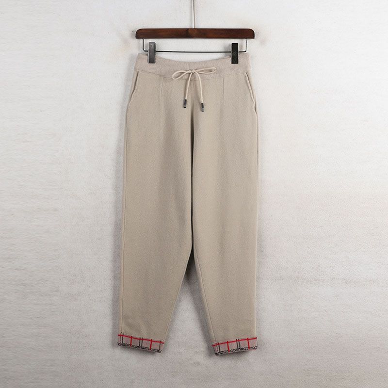 

Sunshine House Autumn and Winter New Arrival K-style Women s Clothing Mink Velvet Thick Casual Pants Cropped Pants Slim Looking Knitted Trousers Apricot L: Waist circumference 70-78