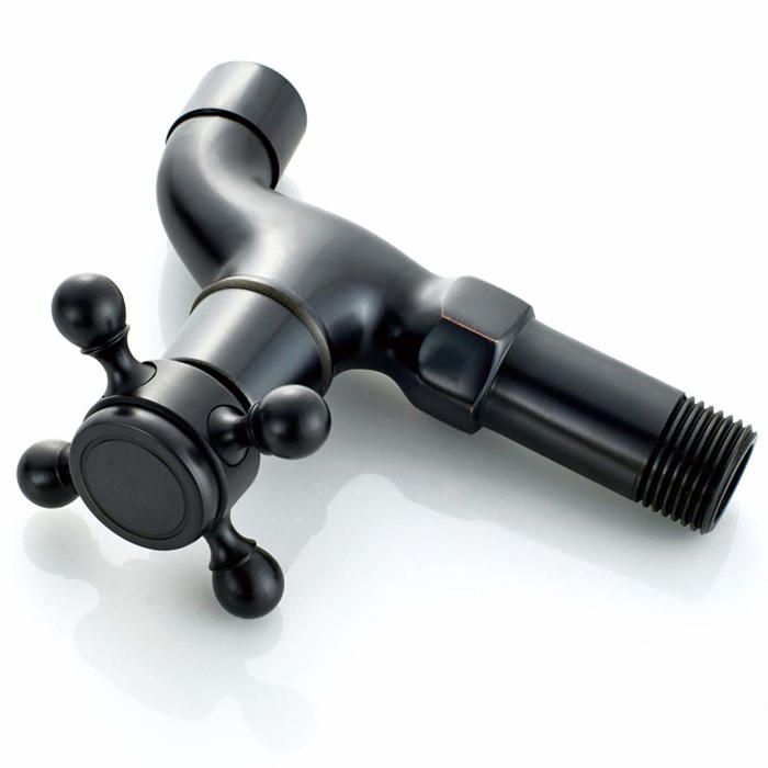 Robinet mural vintage noir pour lavabo - eau froide monocommande G1/2 en cuivre