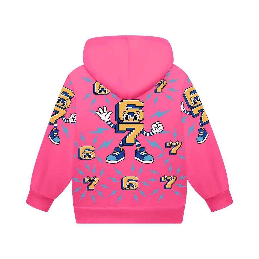 Kids Fashion Girls Steal a Brainrot 67 Printed Casual Hooded Zipper Long Sleeves Jacket Coat
