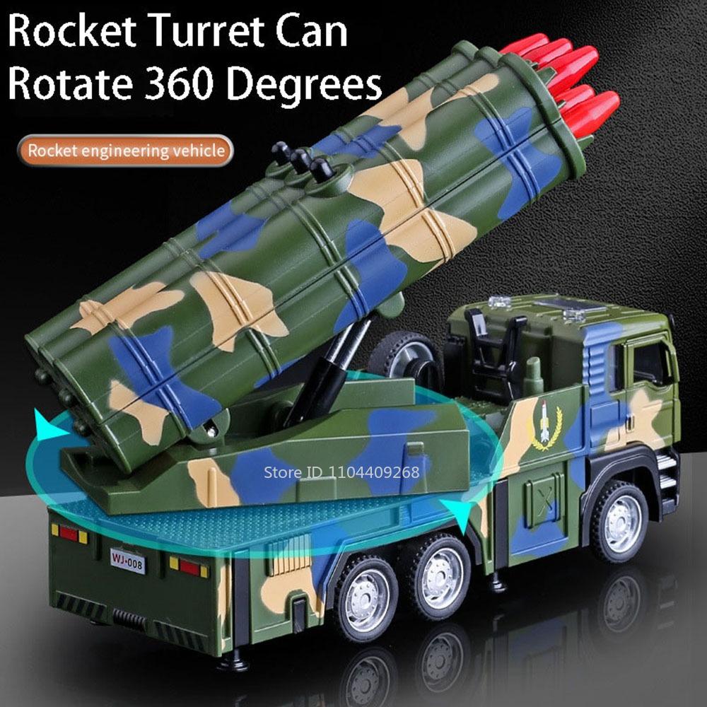 1:32 Scale Missile Rocket Launcher Car Model Toy Alloy Diecast Pull Back Military Engineering Vehicle Models Collection Gifts