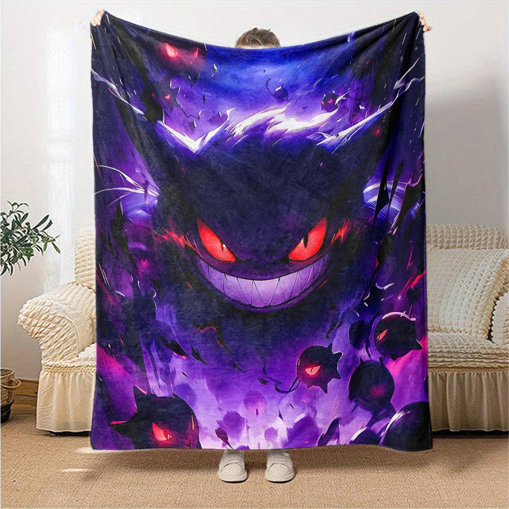 Spooky Purple Gengar Portrait Flannel Blanket Super Soft Warm Cozy Blanket for Sofa Bed Office Travel All‑Season Home Decor Gift