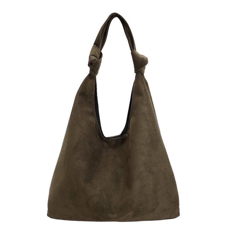 Soft Suede Hobo Bag with Knotted Handle Large Capacity Fashion Shoulder Bag