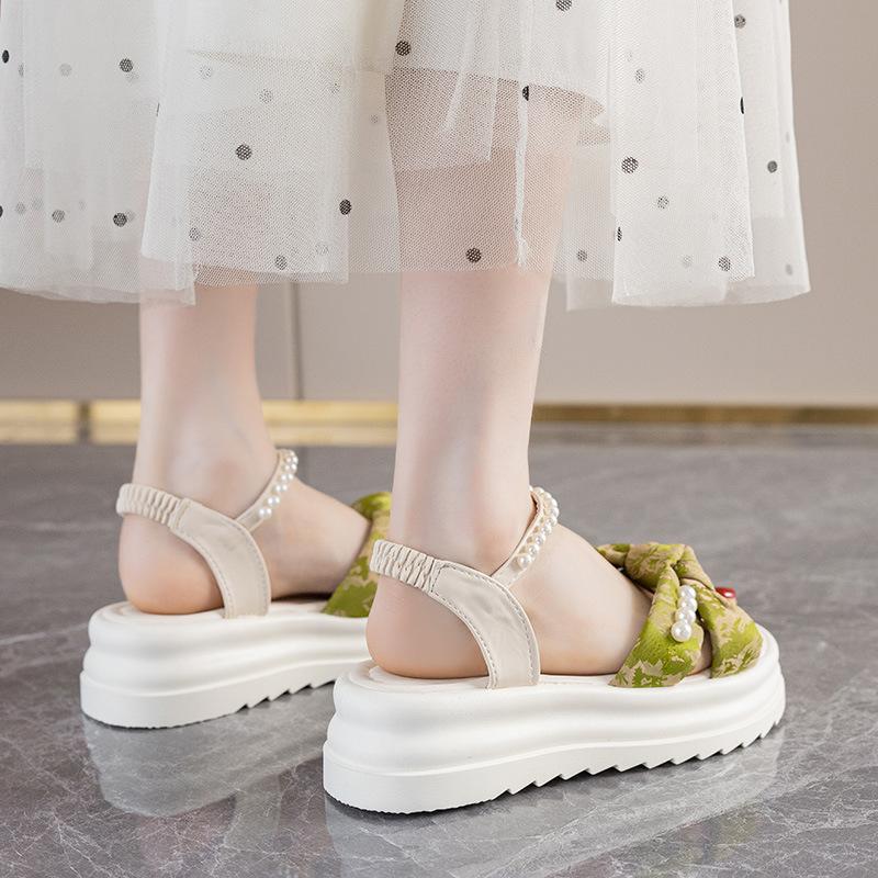 Platform Sandals Women 2025 New Fashion Temperament Comfortable Pearl Bow Internet Celebrity with Skirt Fairy Trendy Shoes