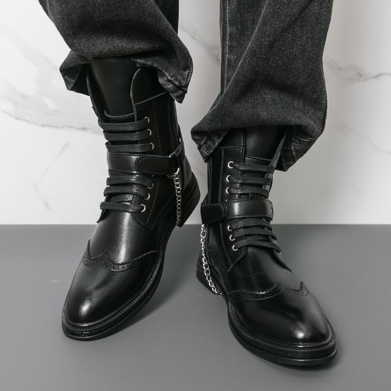 Men's Punk Style Motorcycle Boots - Wear-Resistant Leather, Thick Mid-Calf, Plus Size, Autumn/Winter Martin Boots