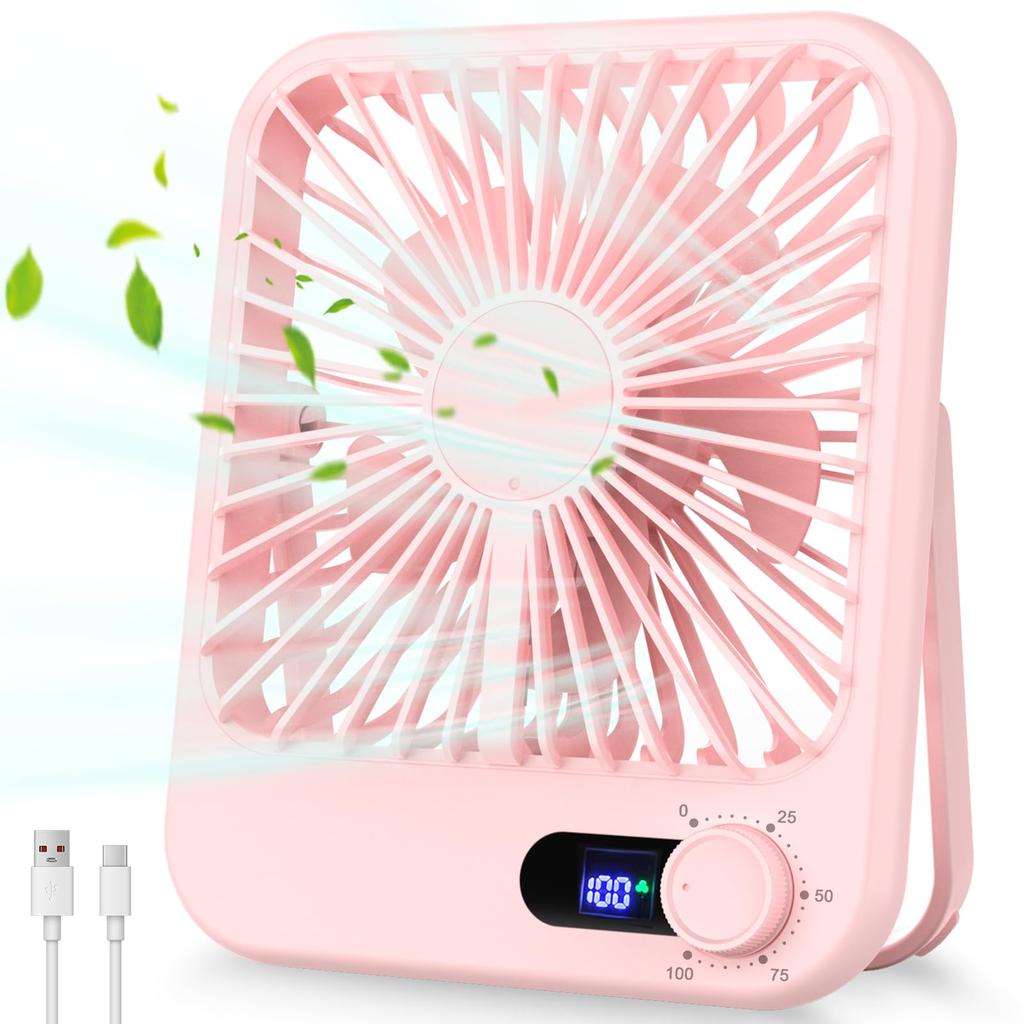 Portable Fan Rechargeable, Small Desk Fan Quiet, 180°Tilt Adjustable Personal Fan for Sleeping, Battery Operated, 100 Speeds, Table Fan for Bedroom