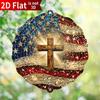 American Flag Wind Spinner 2D Stainless Steel Cross Car Rearview Mirror Decor for Garden Yard Balcony Window Outdoor Decoration