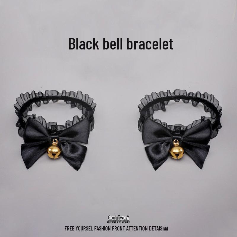 Ручная работа Лолита Ободок с кошачьими и лисьими ушками с кружевным бантом и чокером с колокольчиком - Аксессуар для косплея