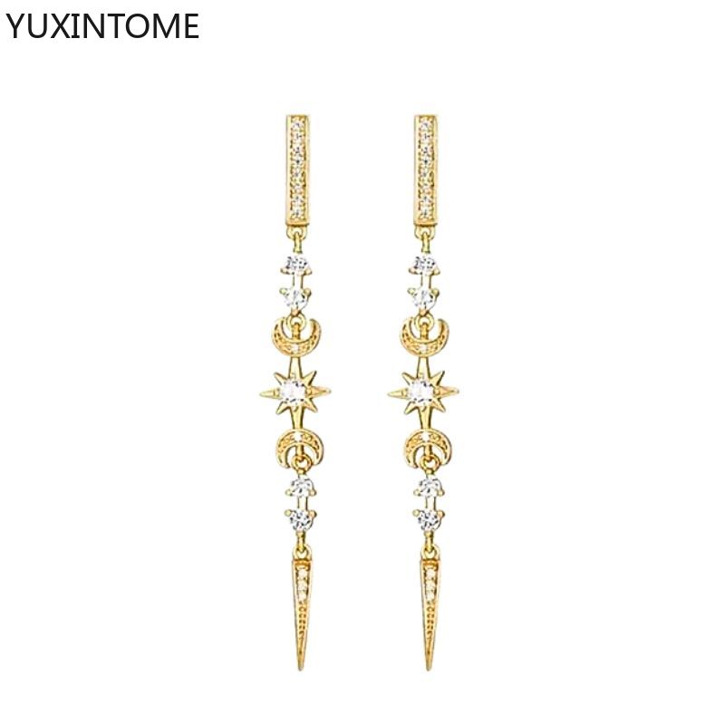925 Silver Needle Long Chain Stud Earrings For Women Exquisite Zircon Geometric Tassel Pendant Earrings Luxury Jewelry