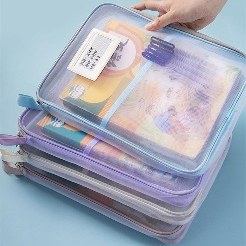 Thickened Subject A4 Student Classification Multi-layer Mesh Document Bag Transparent Large Capacity Book Storage Bag
