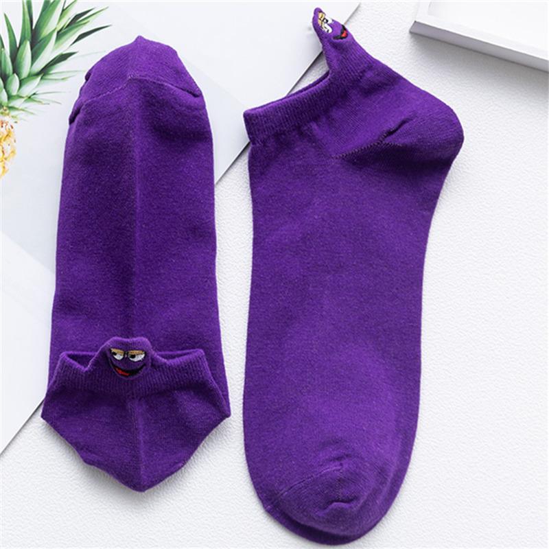 Kawaii Expression Brodée Couleur Bonbon Chaussettes Femme Happy Mode Filles Cheville Sokken Drôles Coton Unisexe Noël Dropship
