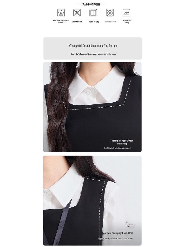 College Style Sleeveless Dress Set for Students and Teachers - Vest & Shirt Outfit for Interviews and Teaching