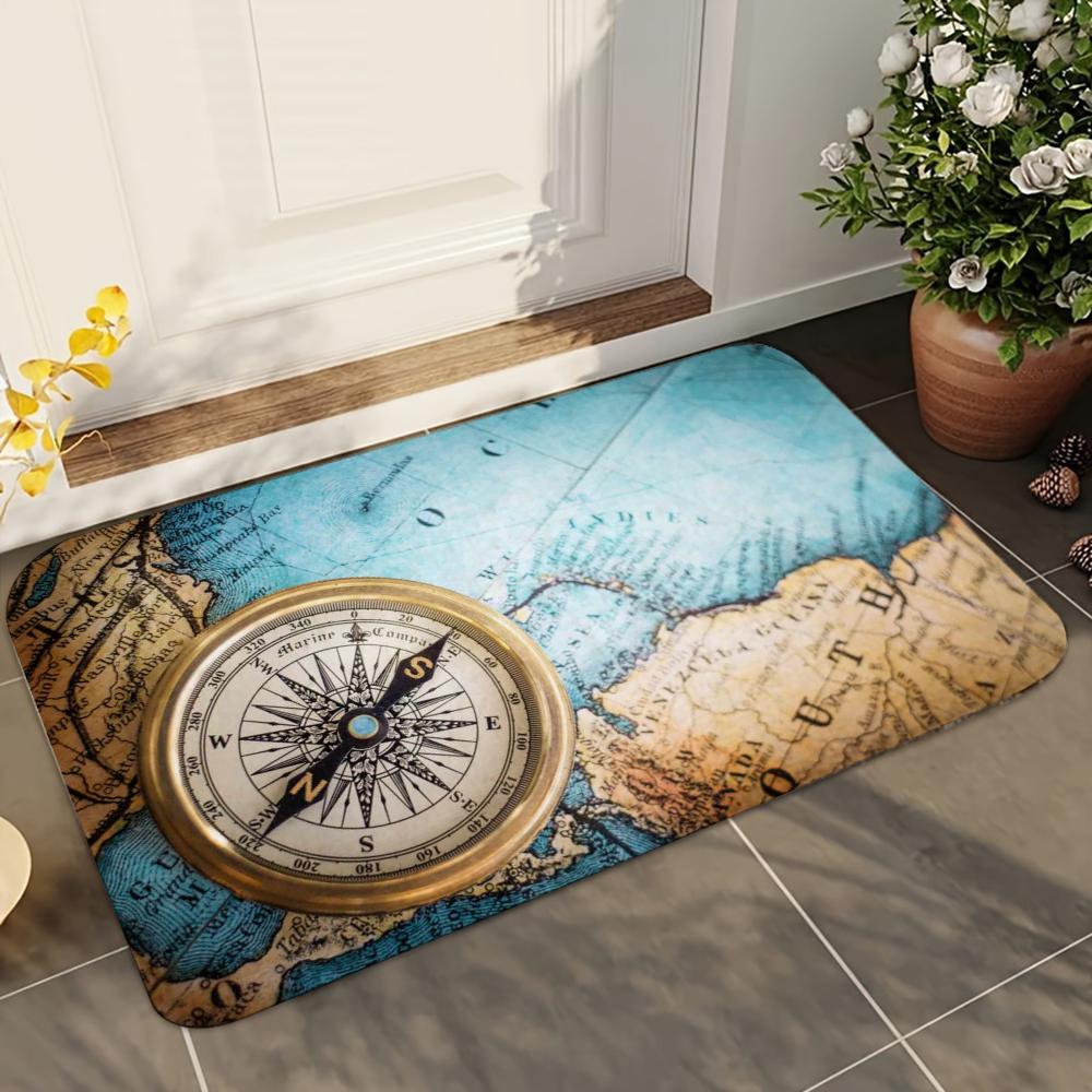1pc Retro Navigation Map Bathroom Absorbent Mats Anti-Slip Mats Home Decor Supplies Carpets Home Kitchen Floor Mats