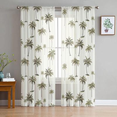 Cortinas de Tul con Hojas de Palmeras para Sala de Estar Cortina Transparente para Dormitorio Persianas de Ventana Cortinas Voile