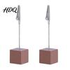 Solid Wood Memo Clip 2 Pcs Wooden Cube Base Holder with Clips Mini Table Water-based Paint Desk Accessory Number Stands for Name Cards Photos,