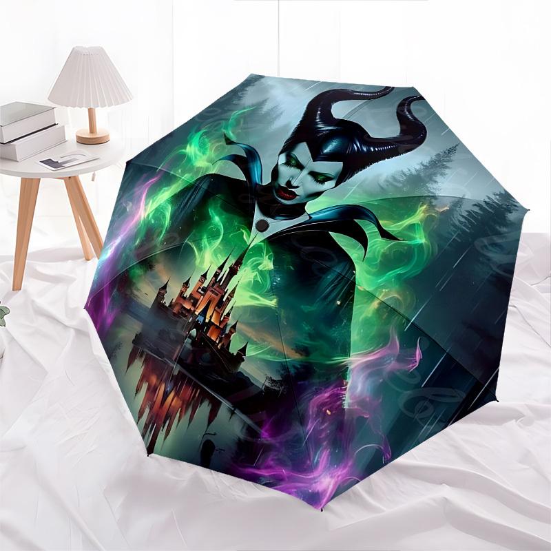 Maleficent, Villains Themed Automatic Opening and Closing Umbrella, Brightly Colored 8-rib Portable Umbrella, Suitable for Men and Women, A
