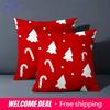 1 Pieces Christmas Red Pillows With Tree Candy Cane Polyester Pillowcase, Sofa Decorative Cushion Cov Headboard Pillow