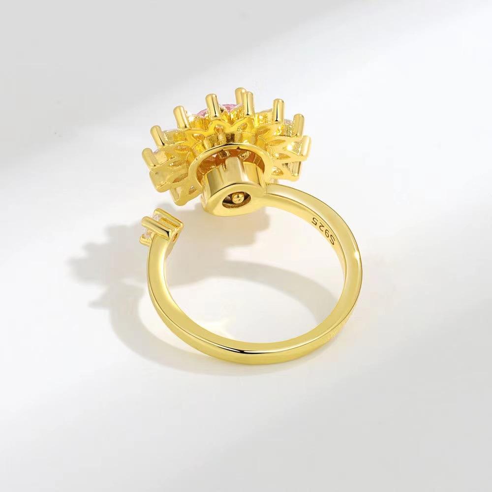 Unzip Rotating Ring Sunflower Ring Women Rotating Design Open Ring Set