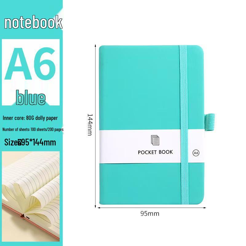 A6/A5 Elastic Band Color Pocket Notebook - Leather Feel, Portable Student Memo