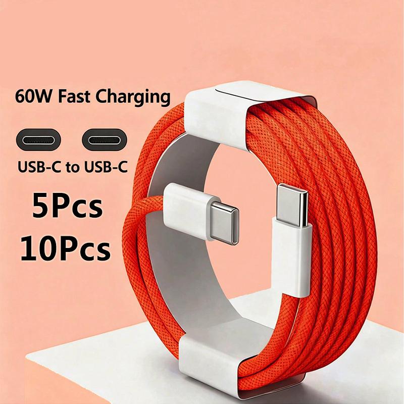 5Pcs 10Pcs USB C to Type C Color Cable Fast Charging For Apple Phone15 16 Huawei Xiaomi Samsung Type C Weaving Cable Accessories