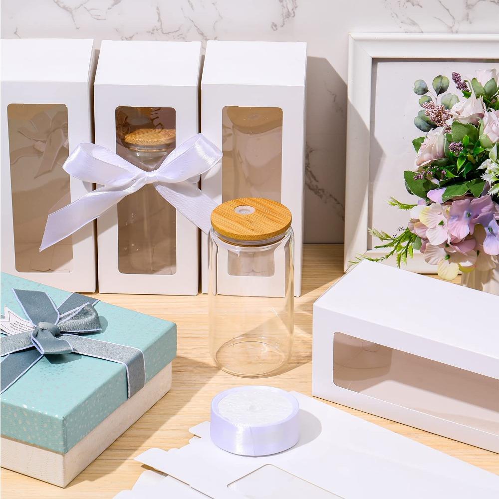 8pcs Elegant Gift Boxes with Ribbon Treat Boxes Gift Packing Box Exhibition Boxes Gift Box for Jars Sublimation Glass Can Blanks Tumbler Gift Box