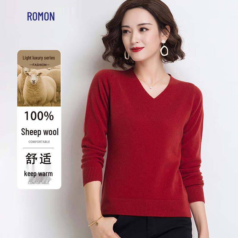 

Romone Women s 100% Merino Wool V-Neck Sweater S