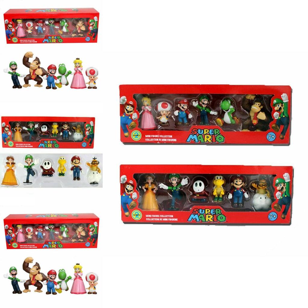 Six Piece Super Mario Bros Action Figure Toys Set Featuring Luigi Yoshi And Mushroom Collectibles For Kids