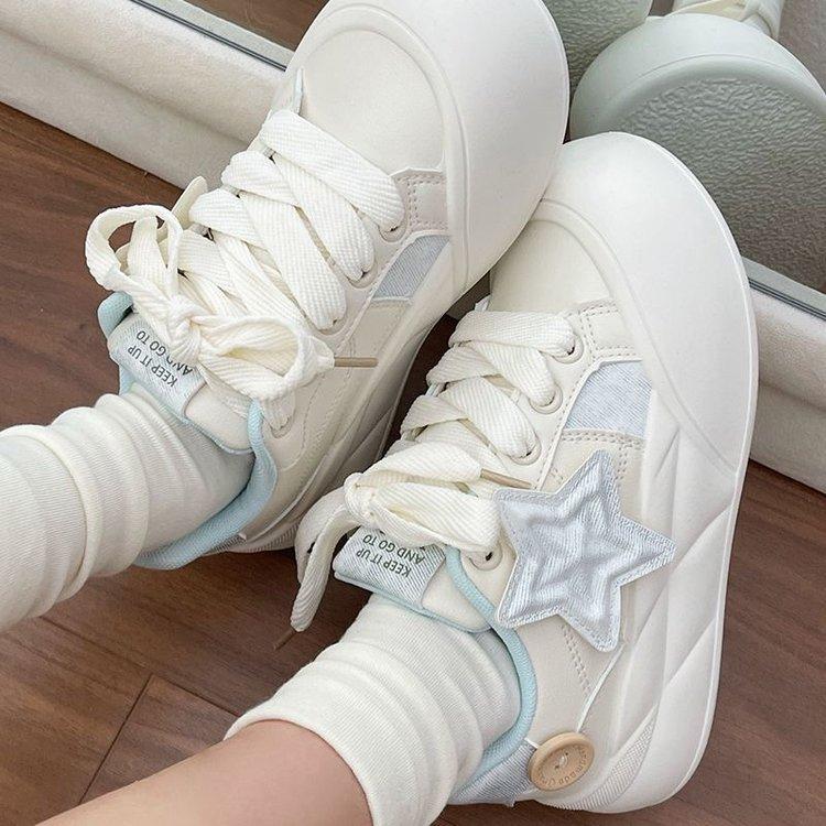 

Туфли молочные fufu на толстой подошве, маленькие белые, женские, осень 2024 года, дышащие, тонкие, студенческие, универсальные, с круглым носком 40