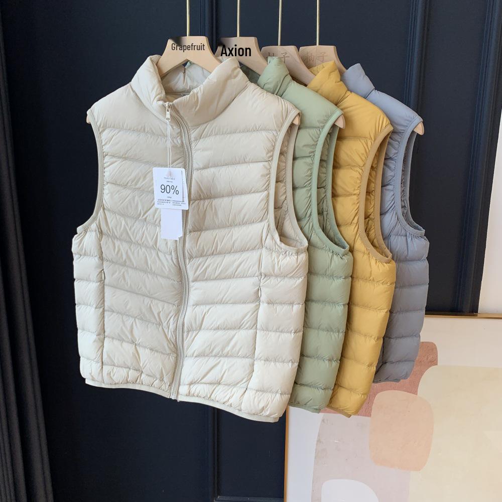 Women's Lightweight White Duck Down Vest: Short Stand-Up Collar Inner Layer for Winter