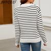 BITCED Women's Autumn/Winter Striped Sweater Casual Oversized Long-Sleeved Minimalist Pullover Knit Base Layer