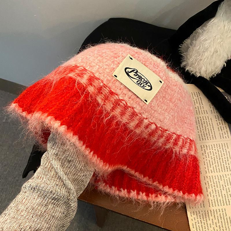 Retro Knitted Wool Bucket Hat Women'S Autumn And Winter Atmosphere Hat Big Head Circumference Shows Small Face Versatile Basin Hat