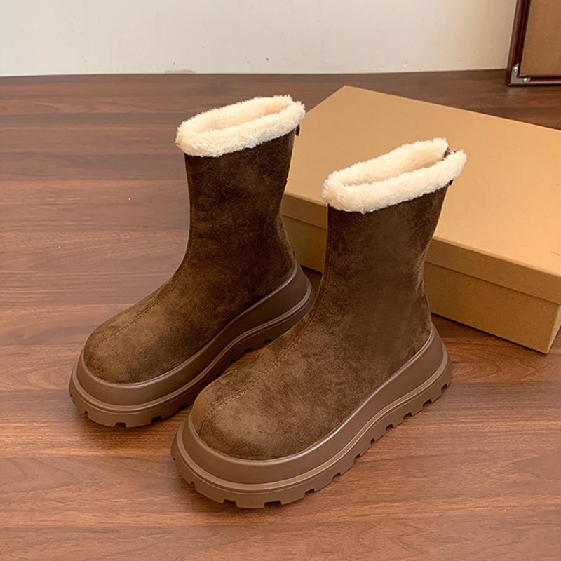 

Хутро Жіночі Снігові Чоботи До Щиколотки Плоскі Замшеві Черевики Платформа Теплі Зимові Модні Короткі Плюшеві Бавовняні Черевики Mujer Botas 42
