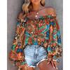 Women S One Shoulder Long Sleeve Printed Casual Shirt
