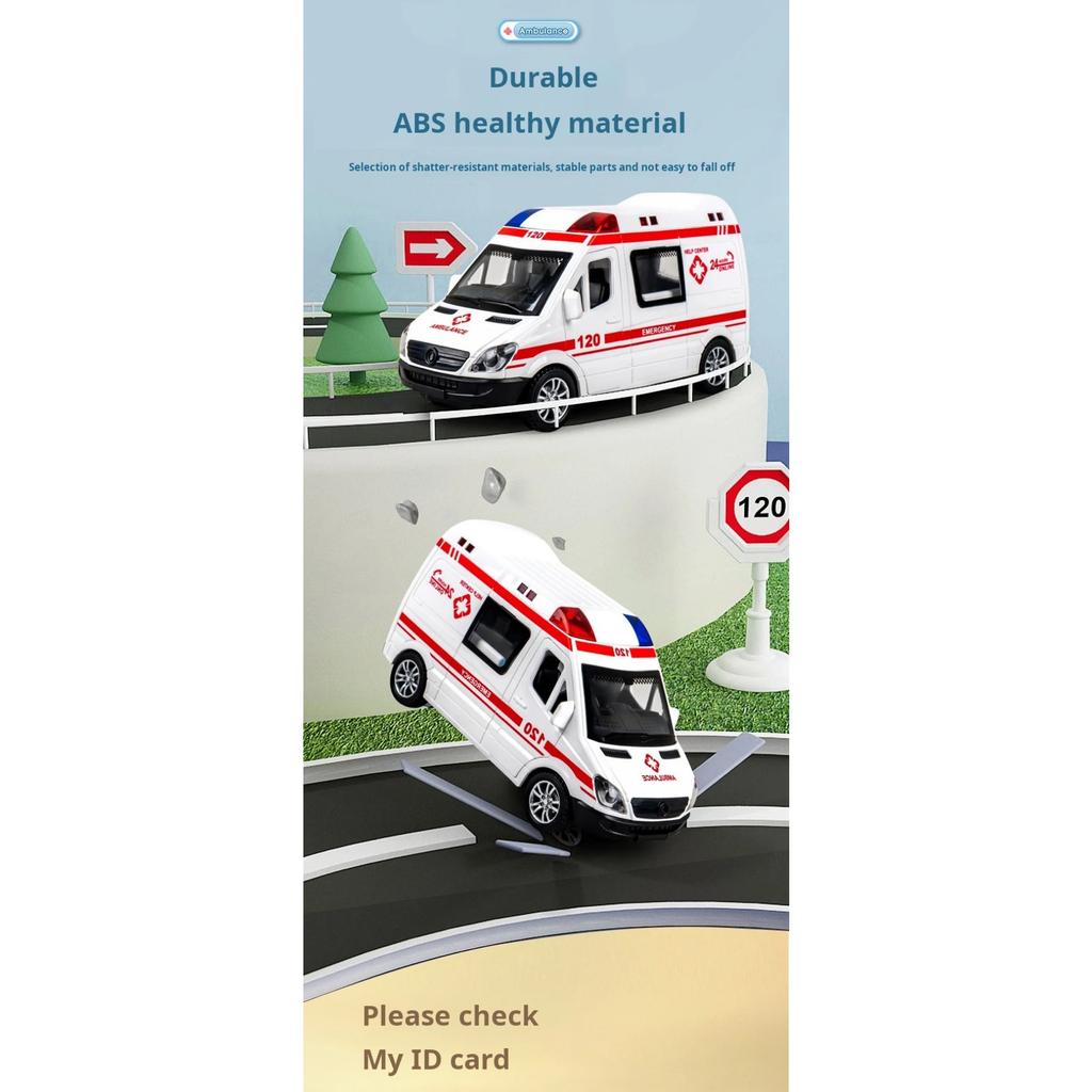 1/32 Scale Mini Car Model Diecast Gifts Ambulance Fire-Truck Policecar Model Sound and Light Vehicle Simulation Collection Toys