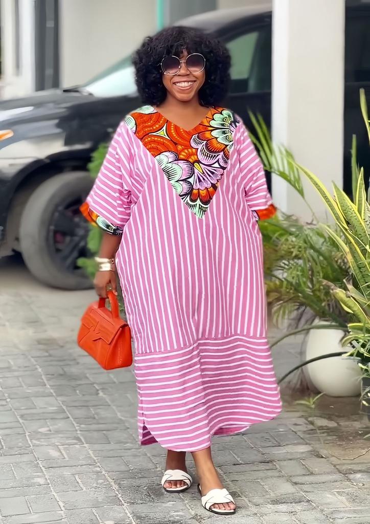 Europe, America 2026 summer African print striped long dress fashion loose casual elegant versatile skirt