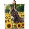 Cute Donkey Sunflowers Blanket Soft Warm Flannel Throw Decor