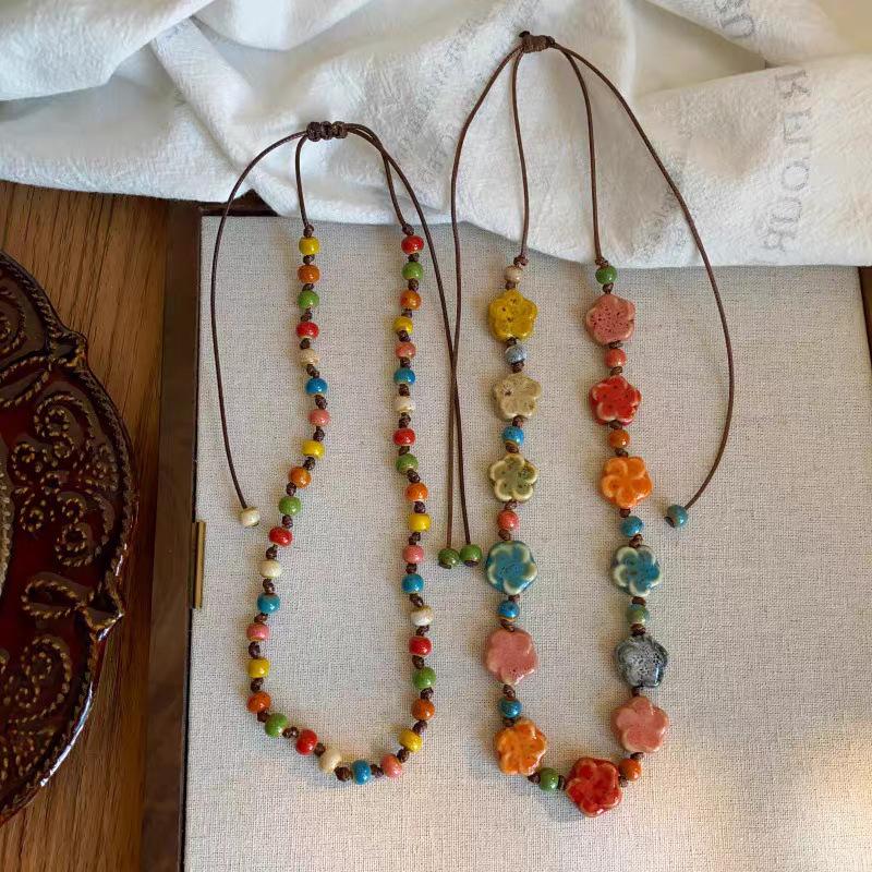 Niche design ins colorful dopamine rice beads beaded necklace femininity versatile collarbone neck chain jewelry