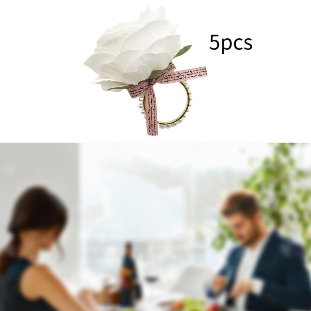 5Pcs Floral Napkin Holder Event Flower Napkin Rings Serviette Buckles Beaded Decorative for Tableware Cafe Hotel Kitchen Wedding
