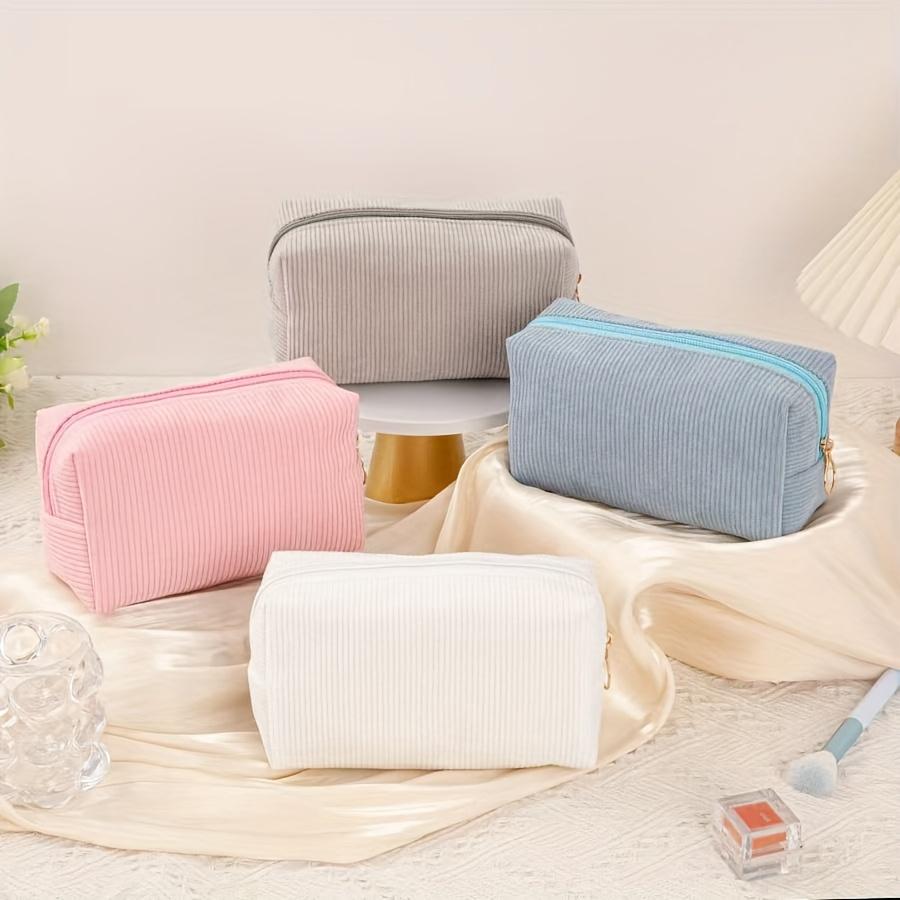1pc Corduroy Makeup Bag Pencil Case Large Capacity Solid Stationery Storage Bag School Desktop Organizer Travel Lipstick Bag
